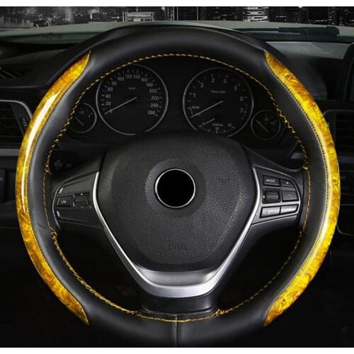 Steering Wheel Cover wooden Leather Braid Needles Thread 37/38 cm Universal Interior accessories For bmw 3 honda nissan toyota