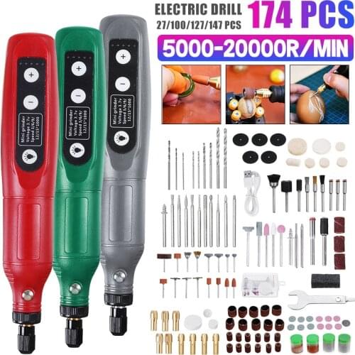 174PCS 20000RPM Wireless Electric Drill Grinding Polishing 5 Speed Adjust Electric Carving Grinding Pen USB Charging Drill Tools