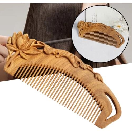 Green Sandalwood Wood Comb Anti-Static Massage Exquisite Double Sided Carved Wooden Hair Comb Gift for Girlfriend SK88