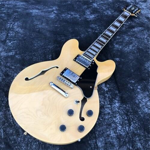 Grote Natural Semi Hollow Maple Body 6 Strings Jazz Electric Guitar with Double F Holes,Free Shipping