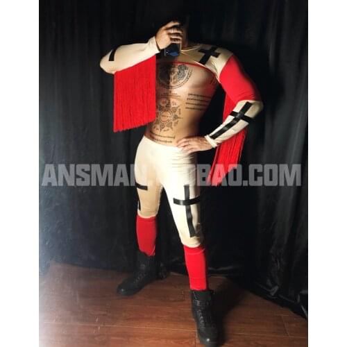 Halloween nightclub bar male DJ singer DS GOGO red cross sexy theme party costume
