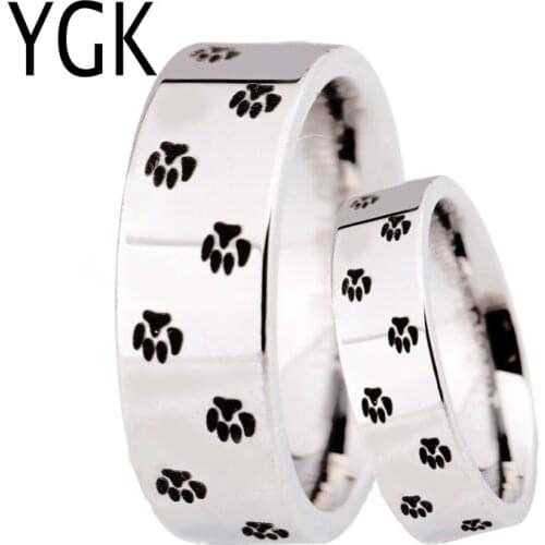 Classic Mens Tungsten Carbide Wedding Ring Women Silver Color Ring Animal Doggy Paw Print Design Engagement Rings Party Ring