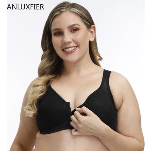 H9728 Lace Large Size Bra Front Buckle Comfortable No Steel Ring Middle-aged and Elderly Bras Underwear Breathable Lingerie Bra