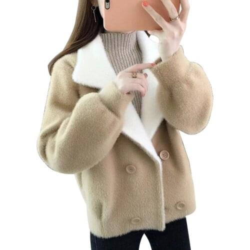 2020 Double-Sided Coat Short Lapel Double-Breasted Large Size Loose Wool Jacket Elegant Clothing for Women Autumn Winter A918