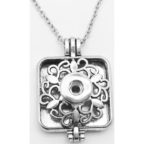 Square DIY Fashion romatherapy photo frame Lockets Pendants snap button Necklace ( fit 12mm snaps ) NR7716