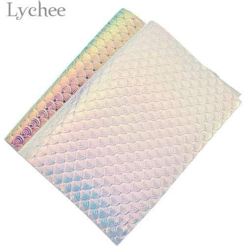 Lychee Life 21x29cm A4 Fish Scales PU Fabric High Quality Colorful Synthetic Leather DIY Material For Handbag Belts Garments