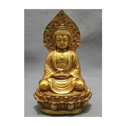 Copper Brass CHINESE crafts Asian Elaborate Chinese gold-plated pray bless shakyamuni Buddha Statue / Height: 5.5inch
