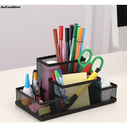 Metal Pencil Stand Holder Mesh Cube Desktop Organizer Makeup Brush Holder For Office Supplies Sclool Stationery Storage Box