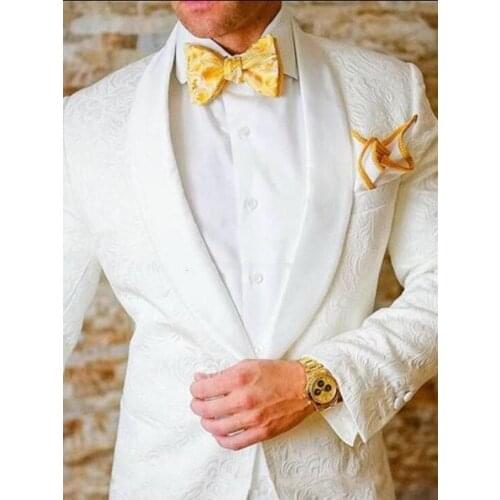 Fashion Ivory Paisley Groom Tuxedos Mens Evening Dress Toast Business Suits Coat Trousers Set (Jacket+Pants+Bow Tie) K:229