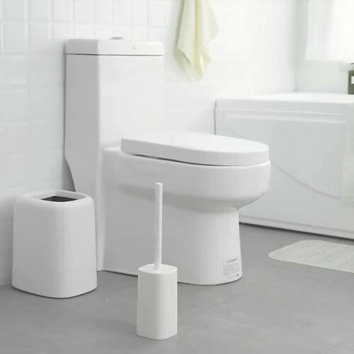 Bathrooom Hardware Set Solid Color Toilet Accessory Standing Toilet Brush Holder with Trash Can Bathroom Clean Brush Holder