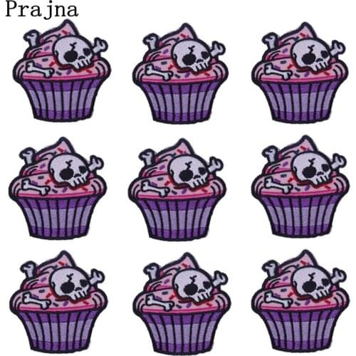 Prajna 10PCS Punk Skull Cake Patch Rock Biker Style Iron On Patches Pack Sewing Embroidered Patches For Clothing Cheap Wholesale