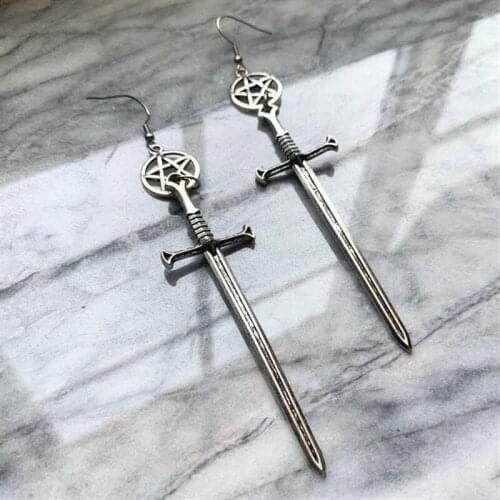 Pentacle Sword Earrings Warrior Gothic Warrior Jewellery Fashion Novel Charm Women Men Gift Mystical Beautiful Statement Rock