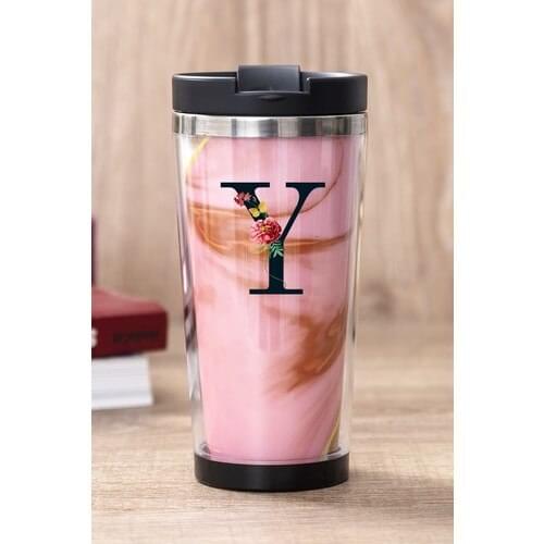 Gift Shop Letter Y Pink Marble Thermos Cup