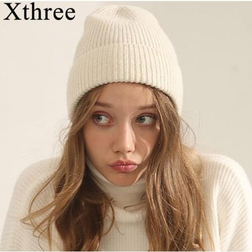 Xthree Beanie Hat for Women Men Winter Hat Knitted Autumn Skullies Hat Shiny Silk Wool Warm Bonnet Cap Female Hats for Girl hat