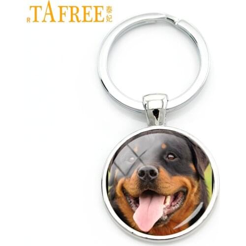 TAFREE rottweiler glass cabochon keychain sheltie shar pei dog key chain Smart patient bag accessories fashion jewelry DG36