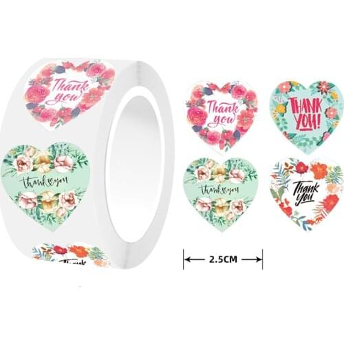 50-500pcs Love Heart Romantic Valentines Day Sticker Thank You Sealing Label for Holiday Wedding Handmade Birthday Party