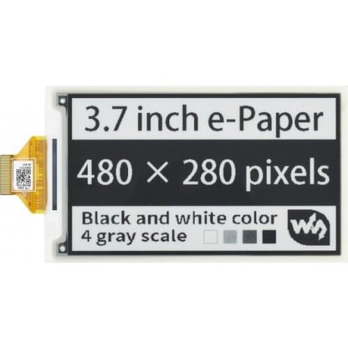 Waveshare 3.7inch e-Paper e-Ink Raw Display, 480*280, Black / White, 4 Grey Scales, SPI, Without PCB