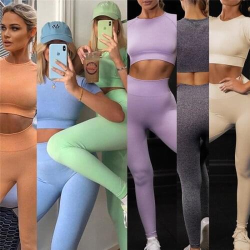 Women Sexy Soft Run suit seamless set sports short sleeve trousers suit Sweat tight Sport Clothes Tracksuit Active Wear