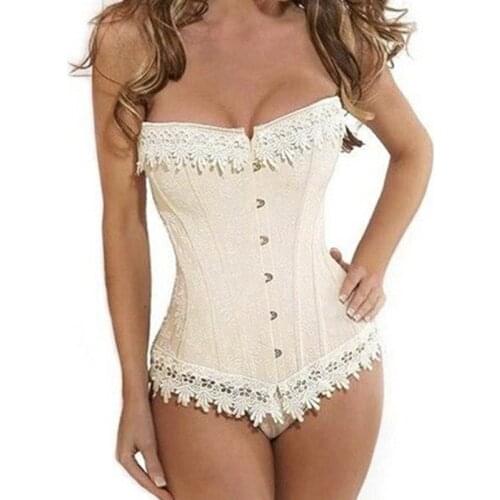 Ladys 6XL Plus Size Lace Trim Cream Pink Corset Basque Women Corset Shapewear Waist Trainer Corsets For Postnatal Weight Loss