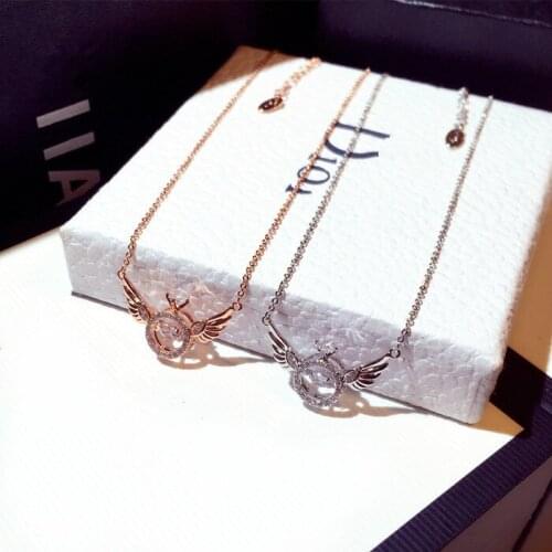 Womens Korean Jewelry Solid 925 Sterling Silver Necklace Bling Zircon Temperament Wing Pendant Necklace Necklace Gift