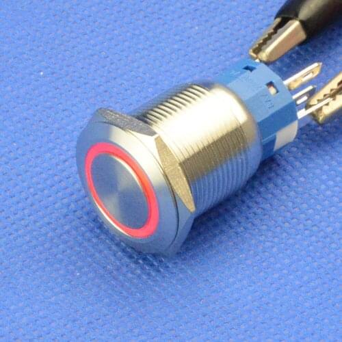 1pcs 19mm 12V Red Led Latching Push Button Waterproof 2NO 2NC 8 pins Switch self-lock