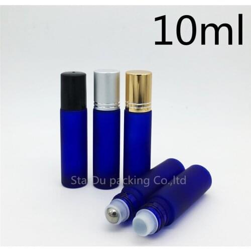10ml blue frosted roll on essential oil,perfume bottle 10cc blue frosted rollon bottles, small glass roller container 240pcs