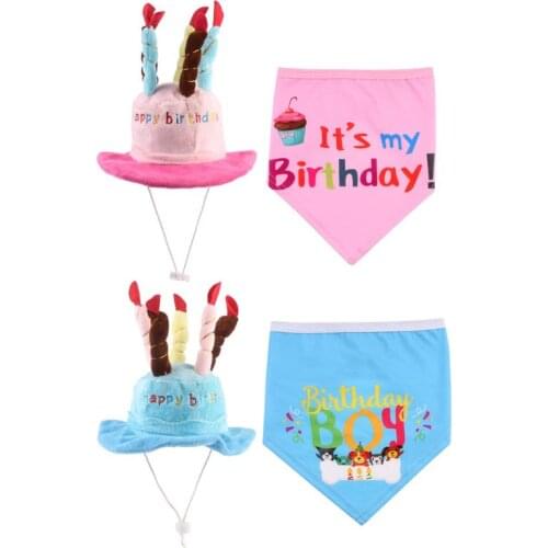 2 Pcs Pet Dog Birthday Hat Bibs Decoration Photography Props Head-wear Cap Scarf Costume Accessories