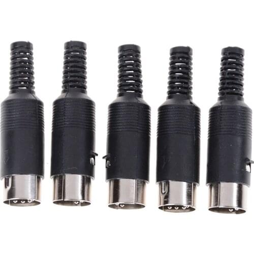 5pcs/lot DIN male Plug Cable Connector 5 Pin with Plastic Handle Black Color Wholesale