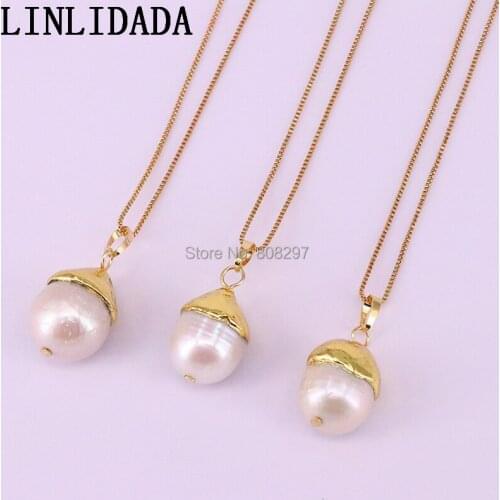 8Pcs Gold Color Drop shape Natural Pearl Pendants, Freshwater Pearl Bead Pendants Necklace for women