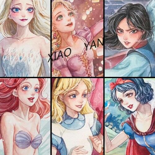 Disney 5D DIY Diamond Painting Multi-Princess Art Fresh Style Illustration Round Diamond Embroidery Handmade Crafts Decoration