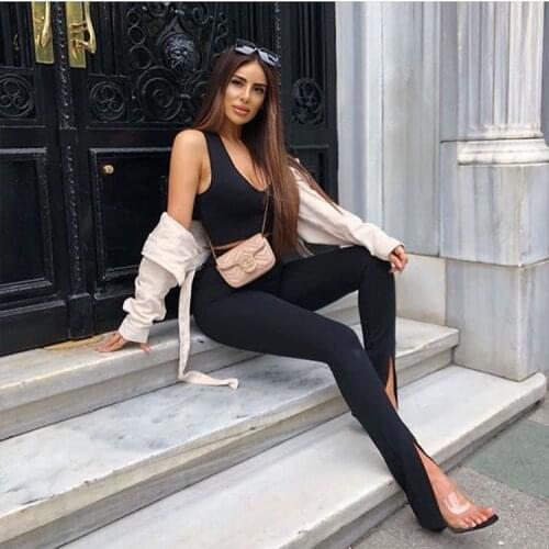 New Office Ladies Skinny Slim Fit Stretch Flared Pants Open S High Waist Push High Hip Ankle Front Slit High Waist Pencil Pants