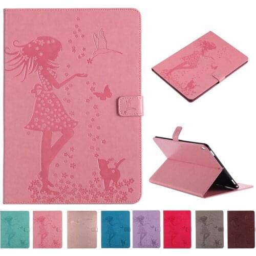 Tab A 10.5 Case Girl Cat Embossed Painted Pu Leather Wallet Stand Case For Samsung Galaxy Tab A 10.5 2018 SM-T590 T595 Cover #R