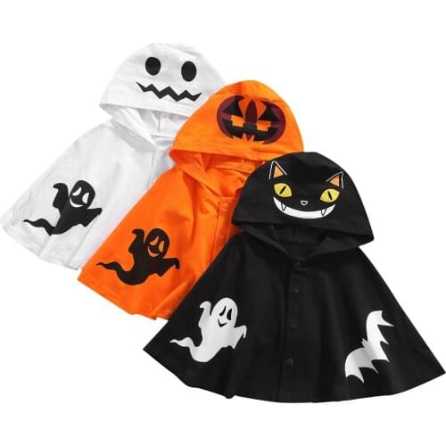 Kids Baby Girls Boys Cloak, Toddler Halloween Cartoon Patterns Print Hooded Coat Jacket for Spring Fall, 9 Months-3 Years