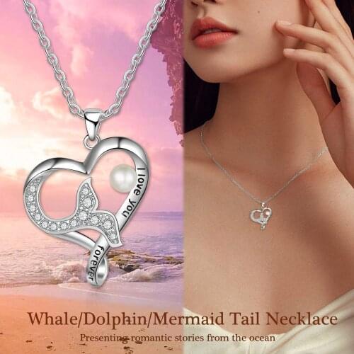 Fishtail Heart Pearl Necklaces Pendants With Zircon Womens Neck Chain Choker Fashion Jewelry Wedding Necklaces for Women 2021