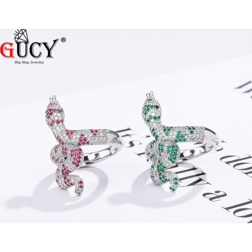 GUCY New Fashion Aanimal Snake Rings Silver Color Full Iced Cubic Zirconia Hip hop Ring Jewelry For Men And Women Gift