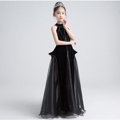 Caustom made black children girls party dress