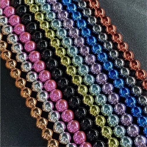 Iron ore Stone Nano Gold Rainbow Rose Gold Silver Color Hematite Round Beads For Jewellery Making Bracelet Necklace 15