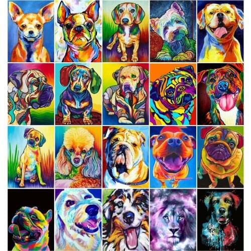 AZQSD Oil Painting By Number Dog Colorful Canvas Art Frameless Acrylic Coloring Picture By Number Animal Wall Decor Gift