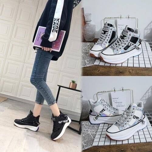 Women Sneakers Spring Autumn 2020 Fashion High Top Bling Breathable Vulcanized Shoes Platform Causal Women Shoes Sneakers