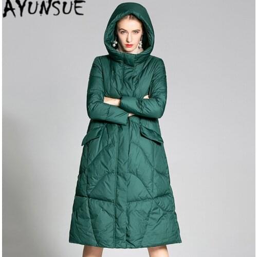 AYUNSUE Womens Down Jacket 2020 Korean Thick White Duck Down Jacket Hooded Women Winter Coats Long Warm Casual Outwear 20209002