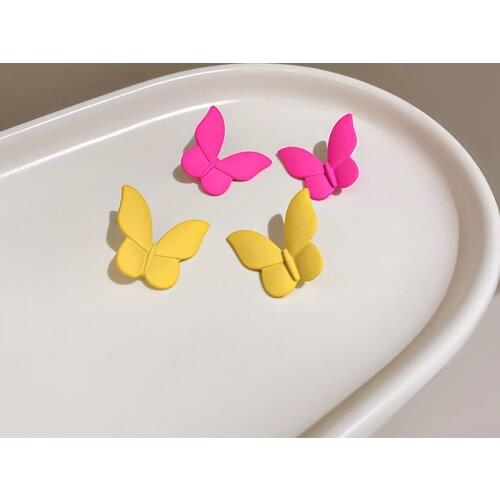 Minar Creative Neon Yellow Rosered Color Butterfly Drop Earrings Simulation Wing Hanging Dangle Earrings for Women Jewelry 2021