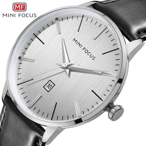 MINI FOCUS Quartz Watches Men Genuine Leather Strap Waterproof Auto Date Dial Business Casual Wristwatch Minimalist reloj hombre
