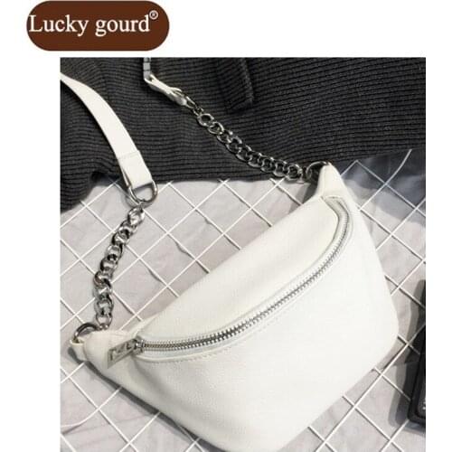 OURCIAO Fashion Small Waist Pack Pu Leather Chest Bag Belt Bag Women Shoulder White Black Chain Triangle Money Purse Z881