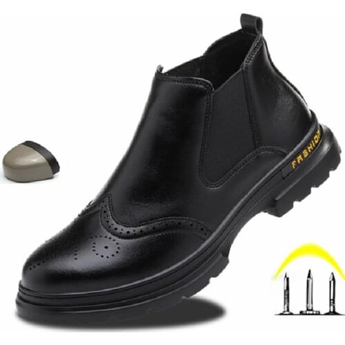 Fashion Work Safety Shoes Men Boots Steel Toe Puncture-Proof Safety Boots Indestructible Shoes Work Non-slip Leather Shoes