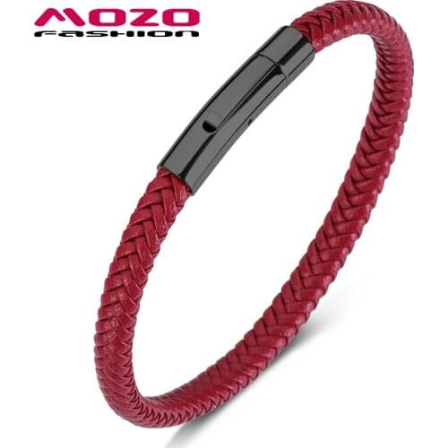Fashion Bangle Wholesale Punk Men Jewelry Braided Leather Bracelet Women Handmade Classic Trendy Clasp Wrist Band Red