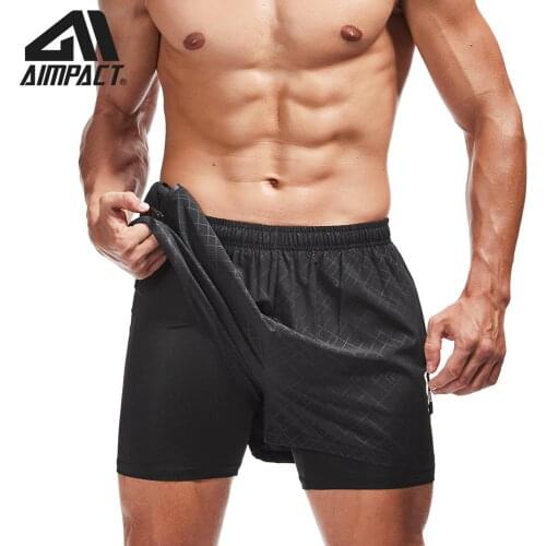 AIMPACT Mens 2 in 1 Running Shorts Workout Gym Fitness Compression Linner 5 Inch Quick Dry With Phone Pockets Shorts For Men