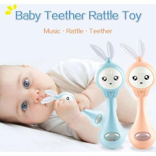 Baby Music Flashing Teether Rattle Toys Rabbit Hand Bells Mobile Infant Pacifier Weep Tear Newborn Early Educational Toys 0-12M
