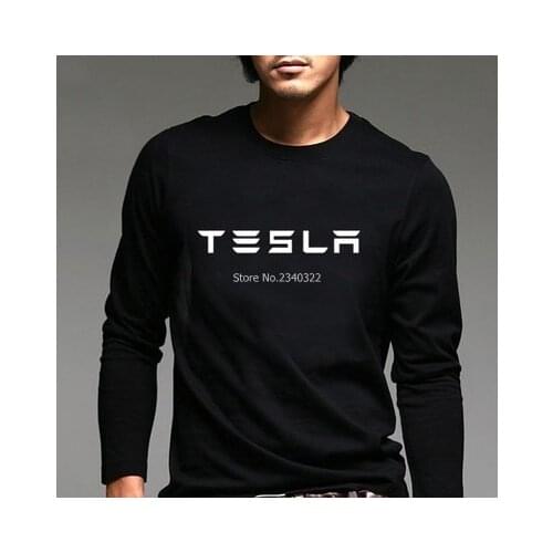 Electric car new men long-sleeved Tesla T-shirt autumn spring car fans cotton full sleeve T shirt