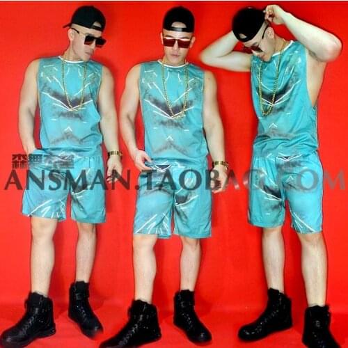 Chaleco pantalones moda Corea estilo hombres trajes impresos traje de baile club nocturno Bar baile escenario traje cantante