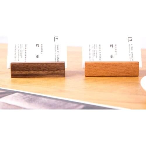 P82A Black Walnut Beech Wood Business Card Holder Office Desk Wooden Photo Stand Name Memo Clips Organizer Storage Dinner Party